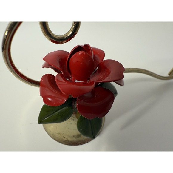 Candle Snuffer Bell 4" Red Rose Floral Flower Valentine Gold Tone - Picture 6 of 8